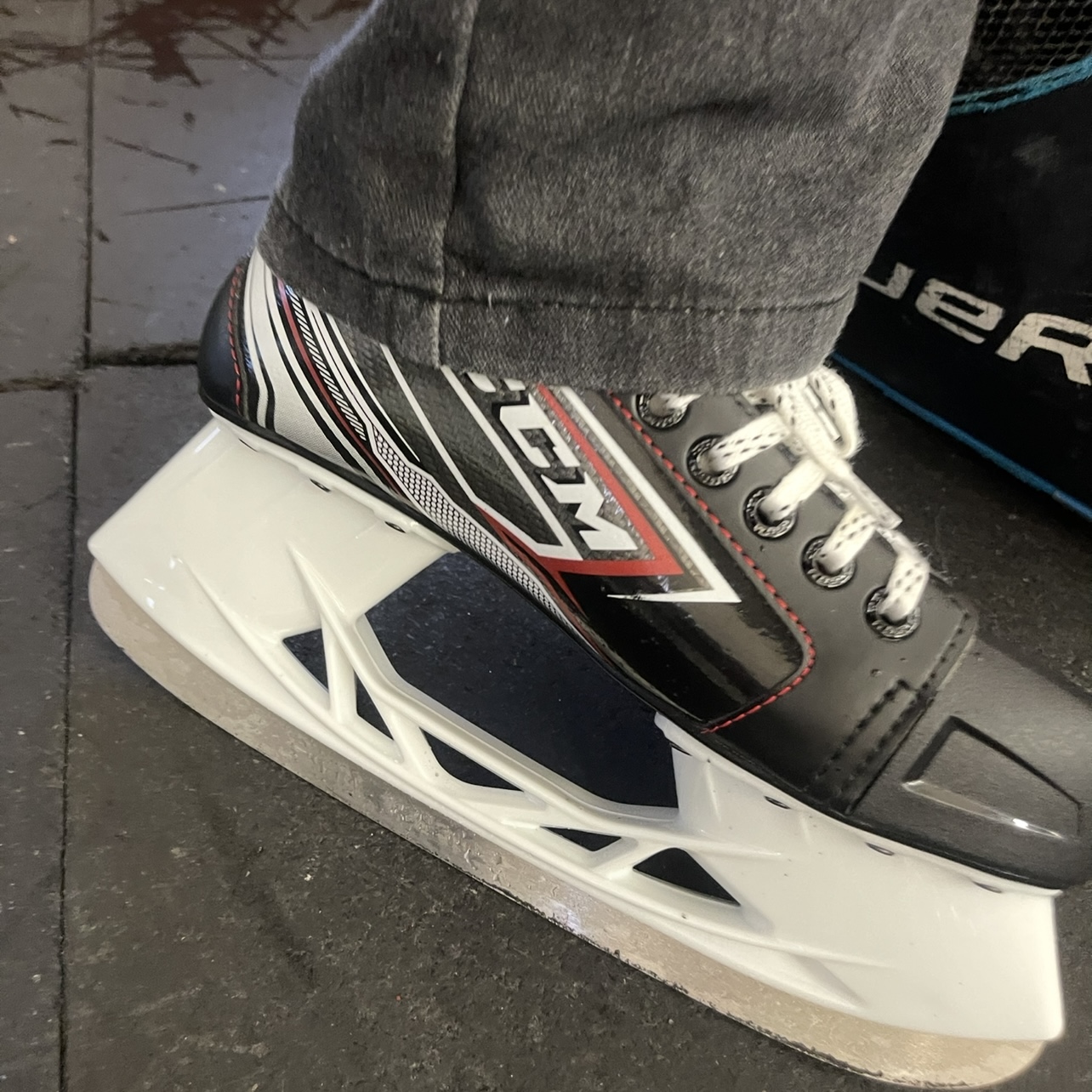Close-up of a hockey skate